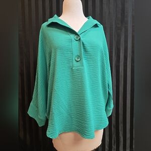 Renuar Women's XS 2 Button Air Flow Blouse Jade Green